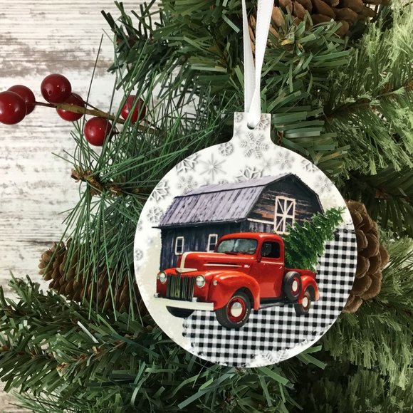 Red Truck Christmas Ornament Double Sided - Picture 3 of 5